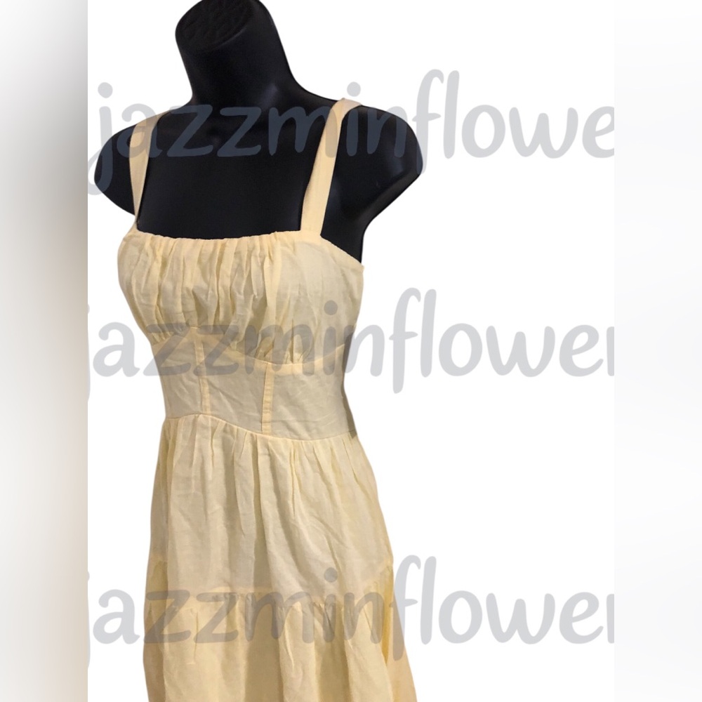 Trixxi butter yellow open tie back embroidered hem fit & flare dress size M new - Picture 6 of 17